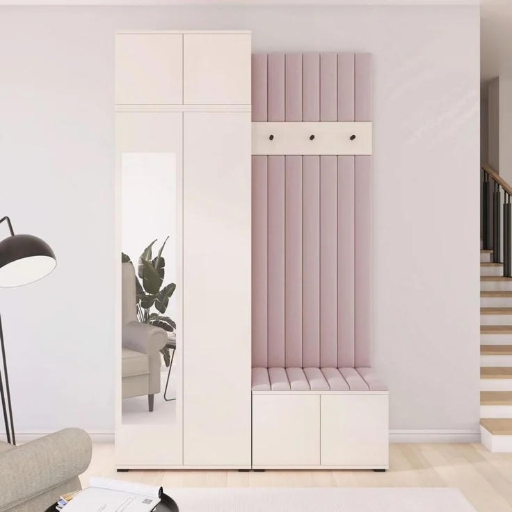 Garderoben-Set Napoli Version 14: Kleiderschrank mit Polsterpaneelen, Schuhschrank Flur und Eingangsbereich (Cashmere/Trinity 19), 225 x 40 x 140 cm – Bild 9