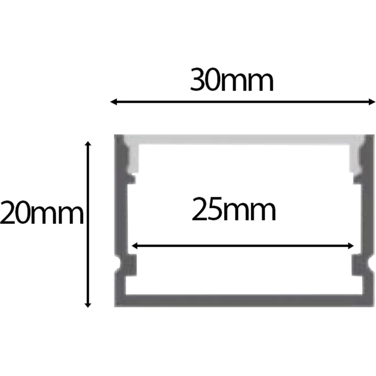 2m LED Alu Profil Alu Schiene Profil Alu Schiene LED Kanal mit Milchglas Abdeckung Extra Breit 20mm 30mm Hoch – Bild 4