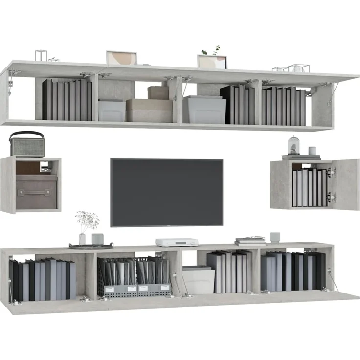 6-tlg. TV-Schrank, TV Board Betongrau Holzwerkstoff – Bild 4