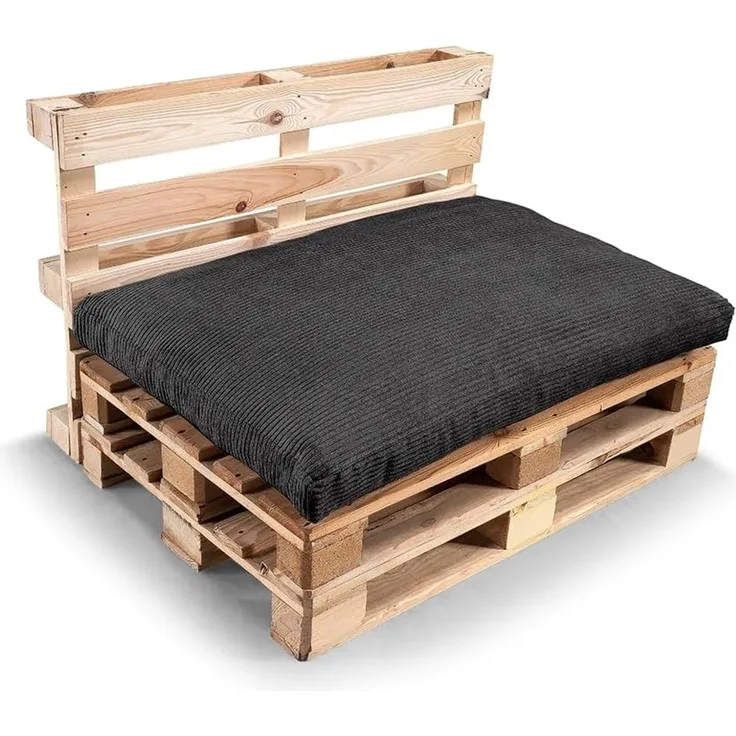 Gutekissen® Palettenkissen Gerippte Kissen mit Reißverschluss, Palettenauflagen Sitzkissen Rückenlehne Gerippt PWL (Sitzkissen 120x60, Schwarz)