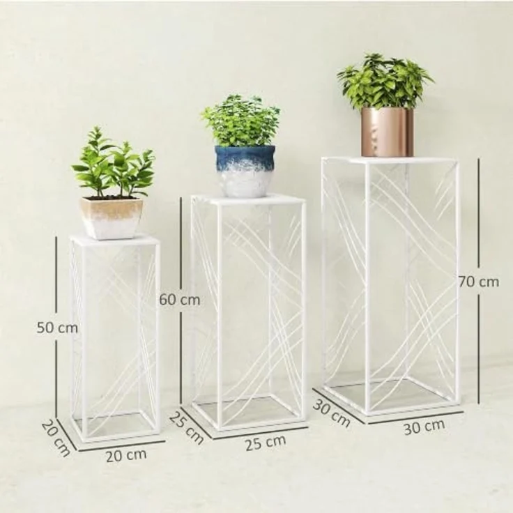 Outsunny Blumenständer 3er-Set Blumenregal, Blumenhocker, Blumentopfständer, aus Metall (stapelbar Pflanzenregal, 3 St, Pflanzenständer), für Wohnzimmer, Garten Balkon Deko, Weiß – Bild 7