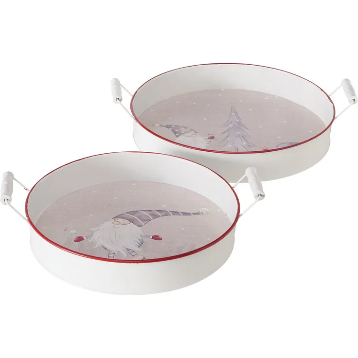 2tlg Set Tablett Mikkel rund Ø35+41cm mit Griffen Wichtel Deko Servierteller