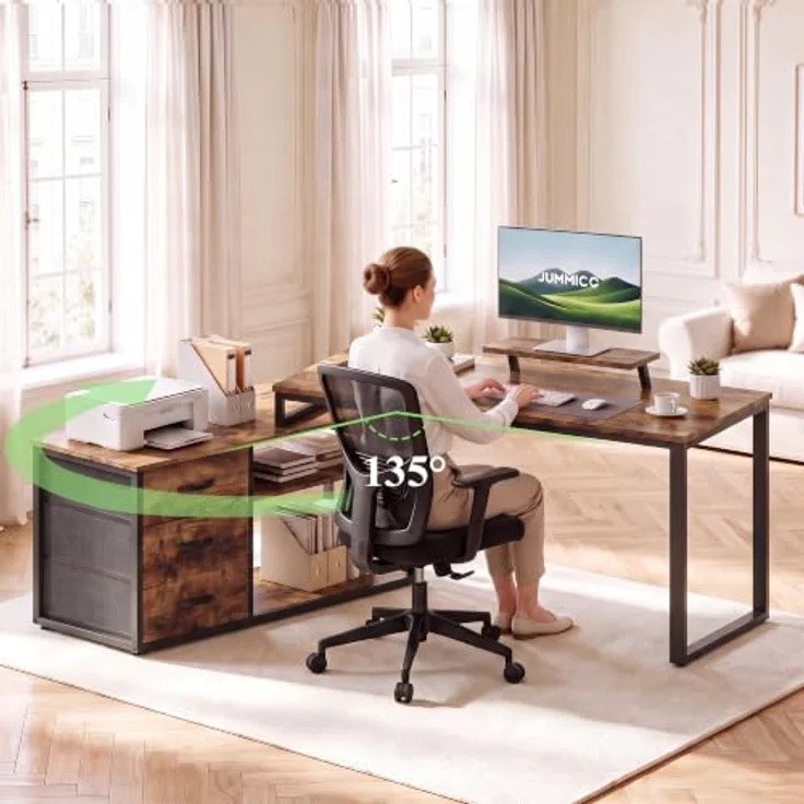 JUMMICO Schreibtisch Infinizon Series, 140 x 52 x 73,5(H) cm, Walnuss-Optik – Bild 7
