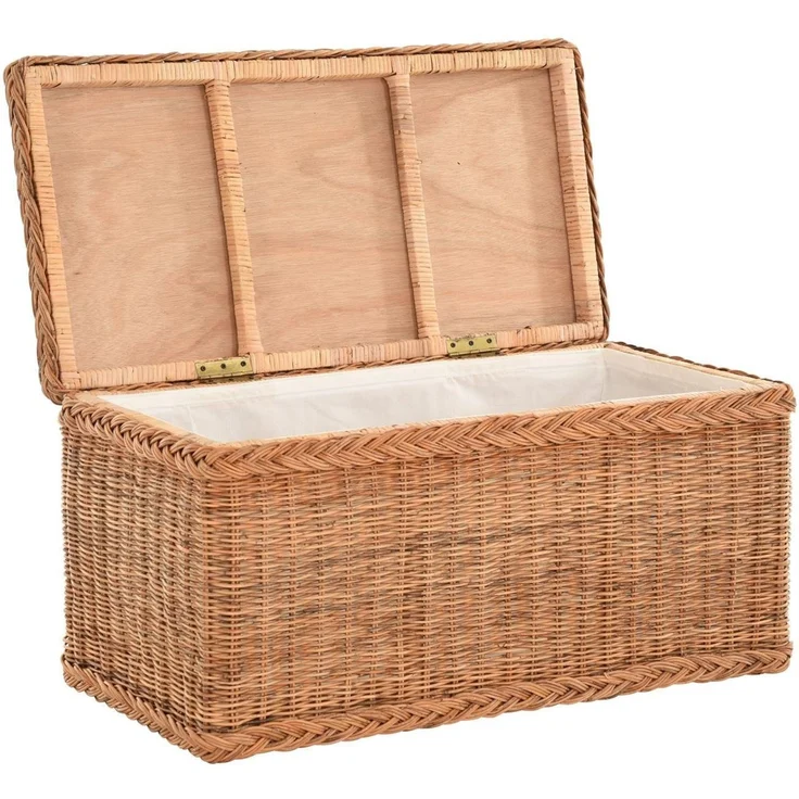 Krines Home Truhe Wäschetruhe mit Deckel Natur Rattan Truhe Aufbewahrung Rattantruhe (Wäschebox), mit herausnehmbarem Stoffinlett Truhenbank 80x40x40cm – Bild 3