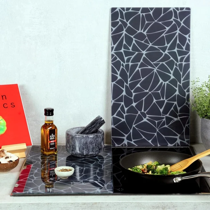KESPER | Glasschneideplatte/Herdabeckplatte/Buffetplatte, Material: ESG-Sicherheitsglas, Maße: 50 x 28,5 cm, Stärke: 0,4 cm, Fußhöhe: 3 mm, Motivfolie: Mosaik Grau | 37535 13 – Bild 3