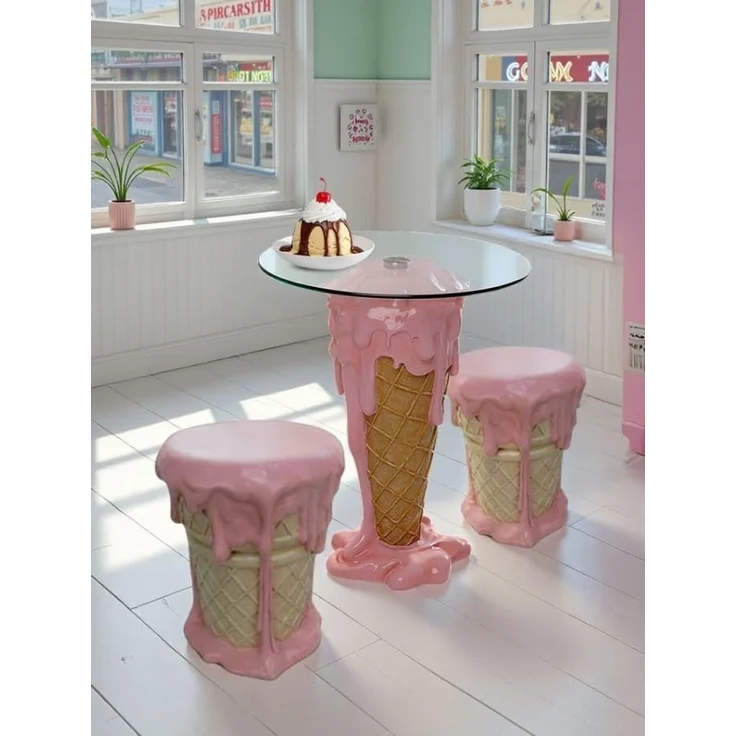 Kare Design Sitzhocker Ice Cream, Pink, Ø37 cm, EIS-Motiv, Waffel, 110kg Belastbarkeit, Hocker, Dekoobjekt, Wohnzimmer – Bild 2