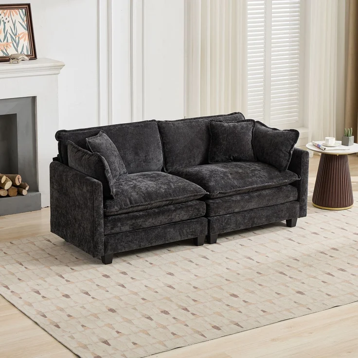 ZUBALIYA Sofa mit LED - Beleuchtung, mit Chenille - Bezug, mit Cordbezug, modular aufgebaut, aus Chenille, für Wohnzimmer und Apartments – Bild 4