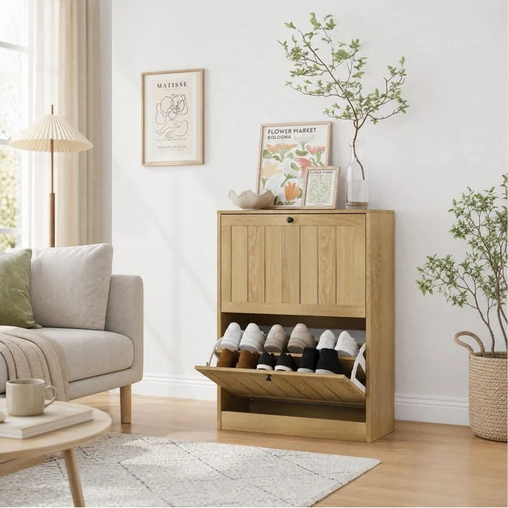 ANYSUN Schuhschrank Schuhkipper schmal 60 cm, 2 Klappen, für Flur & Eingangsbereich Nur 24 cm tief, für 6–12 Paar Schuhe, verstellbare Einlegeböden – Bild 3