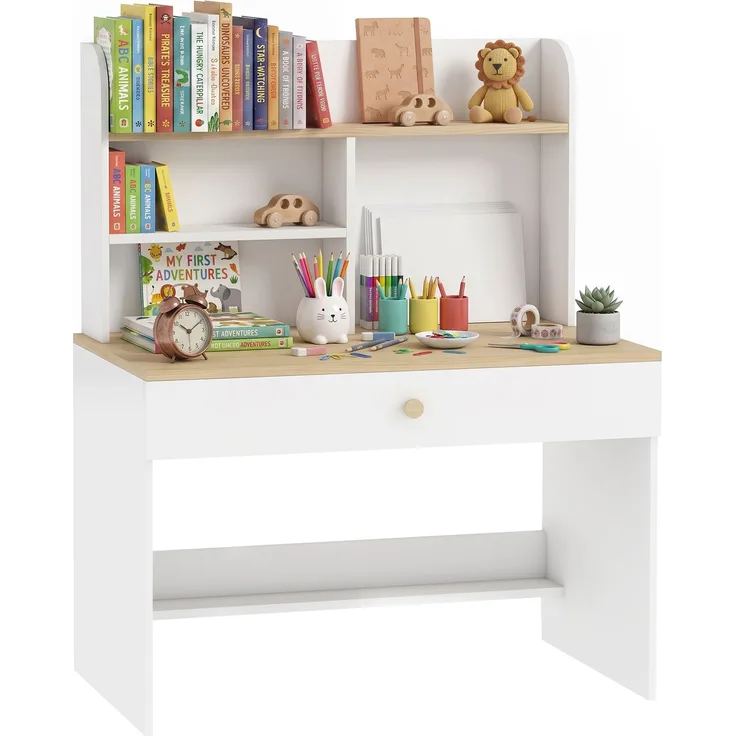 AIYAPLAY Kinderschreibtisch, Spanplatte, MDF, Weiß, 80L x 50B x 100H cm