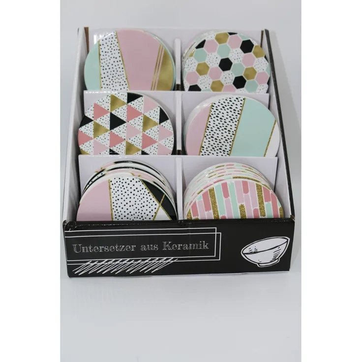 36x Keramik Untersetzer All Day 10,3×10,3 cm – verschiedene Designs als dekorative Glasuntersetzer für Küche Wohnzimmer Gastronomie und moderne Tischdeko