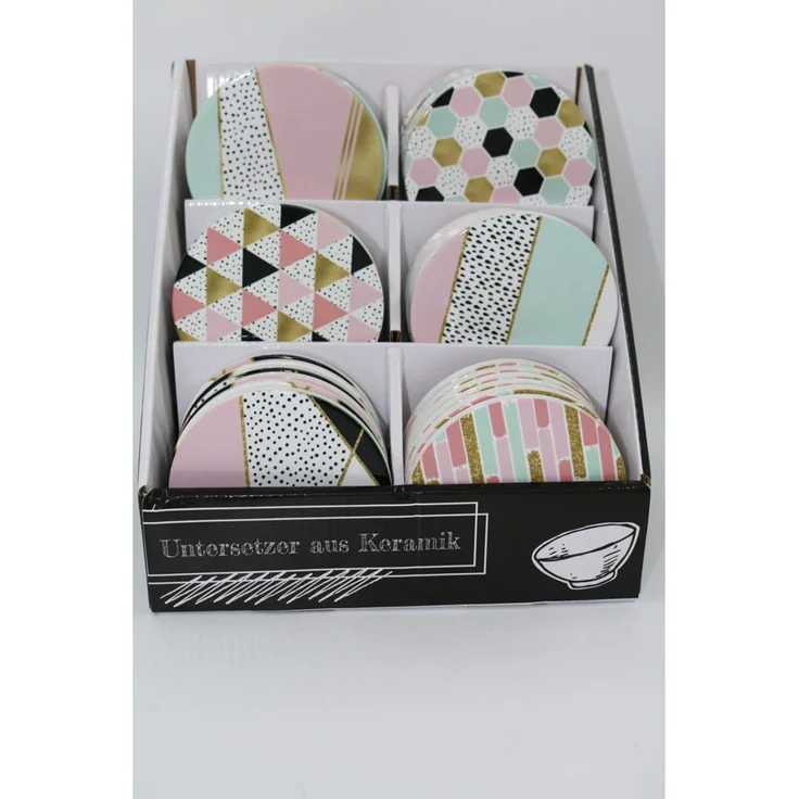 36x Keramik Untersetzer All Day 10,3×10,3 cm – verschiedene Designs als dekorative Glasuntersetzer für Küche Wohnzimmer Gastronomie und moderne Tischdeko – Bild 1