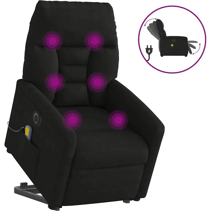 vidaXL Massagesessel Aufstehhilfe Elektrisch Schwarz Mikrofasergewebe 3303111