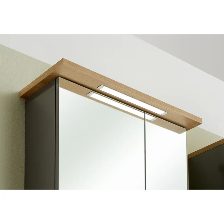 Pelipal Badmöbel-Set, Quickset 924, Quarzgrau Glanz/Riviera Eiche - Waschbeckenunterschrank, Spiegelschrank, Hochschrank, Unterschrank mit Regal, Hängeschrank mit Regal – Bild 5