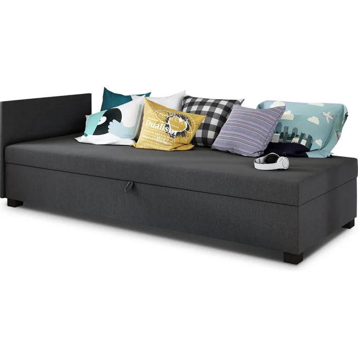 Sofa Misti II - Einzelbett, Schlafsofa mit Bettkasten, Bettsofa, Farbauswahl, Bettgestell, Komfortbett, Bett für Jugendzimmer, Schlafmöbel (Graphit (Lux 06)) – Bild 2