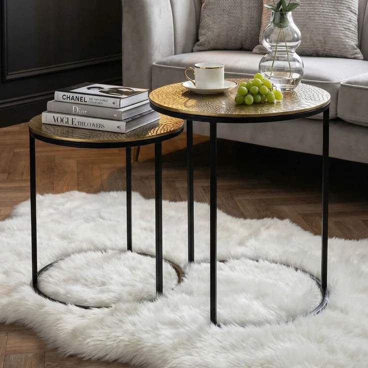 FINEBUY Beistelltisch FB73721 Metall Beistelltisch Alu Wohnzimmertisch Couchtisch Aluminium (Dekorative Ablage mit strukturierter Oberfläche), Kompakte Tische für moderne Wohnräume