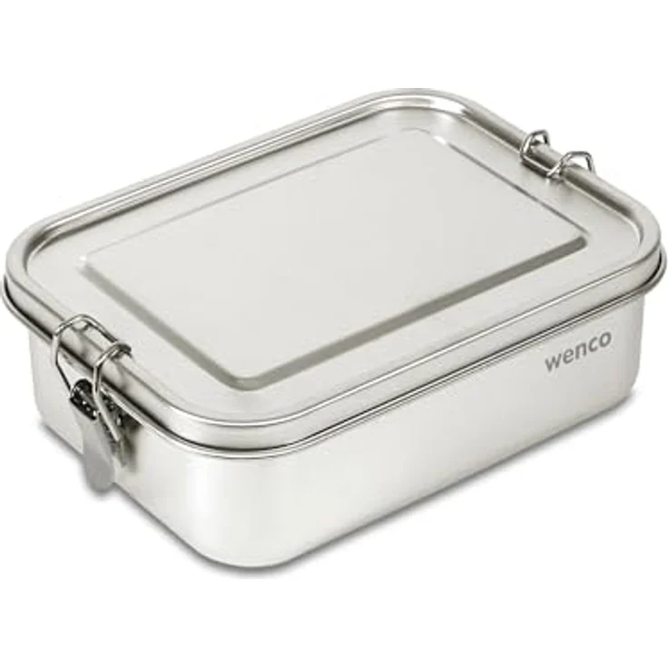 wenco Lunchbox aus Edelstahl, Mit 2 Fächern, Brotdose groß mit 1,5 liter Fassungsvermögen, Wasserdicht, Spülmaschinengeeignet, inkl. Ersatz-Silikonring, 21,5 x 16,5 x 7,0 cm, Silber. – Bild 2
