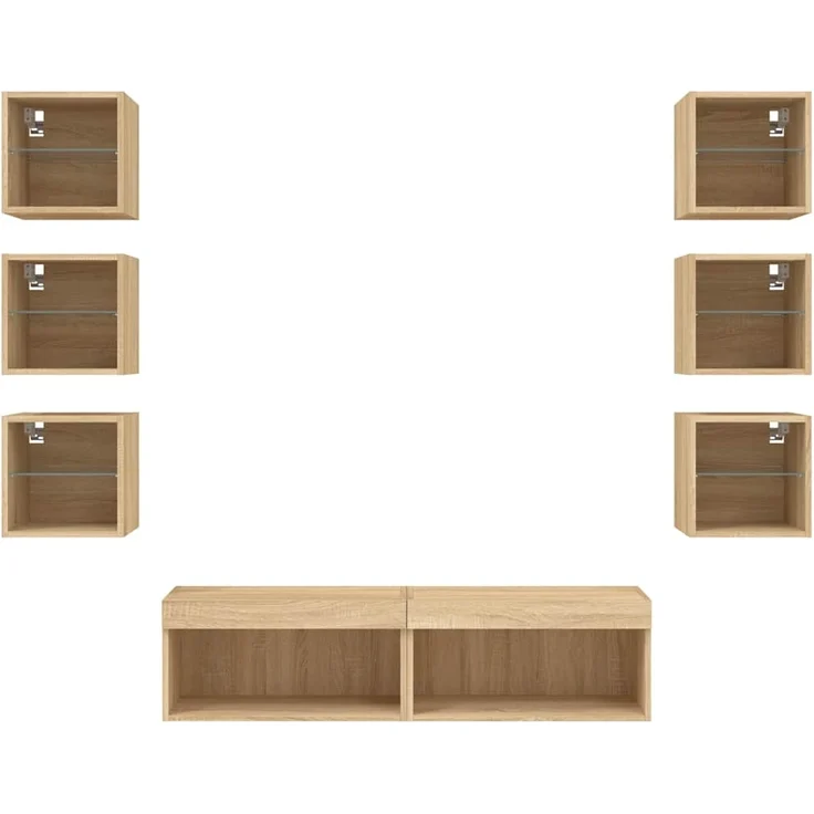 vidaXL 8-tlg. Wohnwand mit LED-Beleuchtung Sonoma-Eiche Holzwerkstoff 3216635 – Bild 5