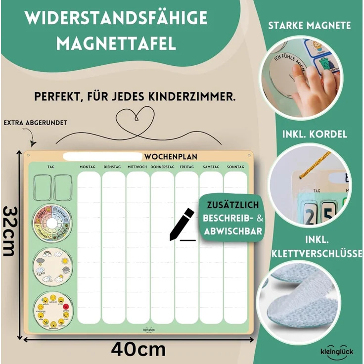 Kleinglück Wochenplaner Kinder Magnettafel Lernplaner für Kinder mit Magneten – Bild 4
