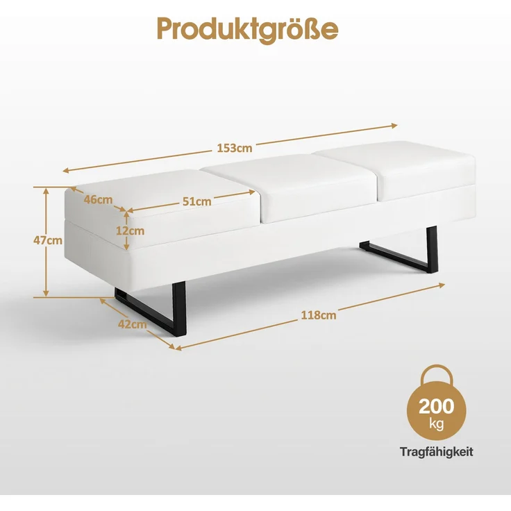 BarberPub 3-Sitzer Sitzbank für Friseursalon, Breite 153 cm, Wartebank Friseur, Polsterbank Schlafzimmer, Bettbank für Wohnzimmer, Schuhbank Flurbank, W513 (Weiß/Kunstleder) – Bild 3