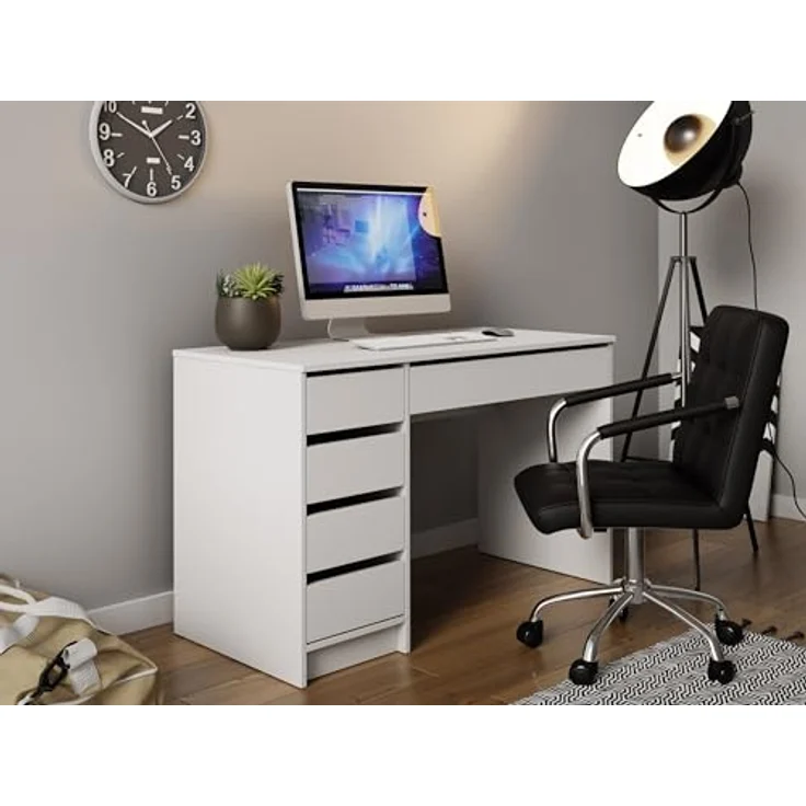 Mirjan24 Schreibtisch 'Ada' Schubladen beidseitig montierbar, 75 x 55 x 120 cm Weiß – Bild 3