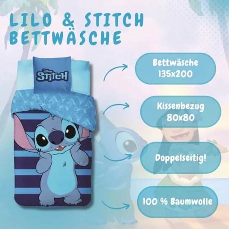 Lilo & Stitch Bettwäsche für kleine Fans – Blaues Design Wendebettwäsche 135x200 cm – Bild 2