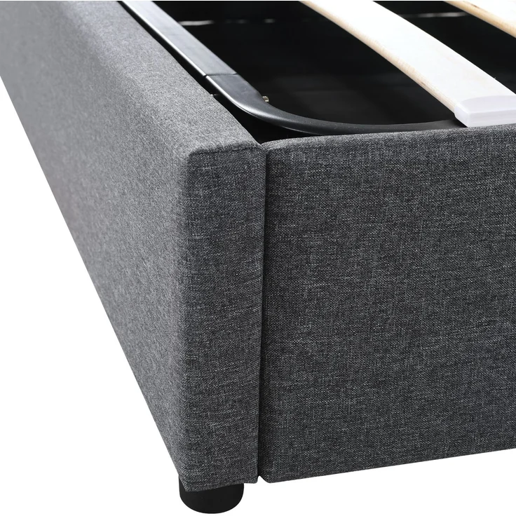 Polsterbett 140×200 cm aus Leinen-Stoff mit LED-Beleuchtung und USB-C-Ladestation, grau – Bild 9