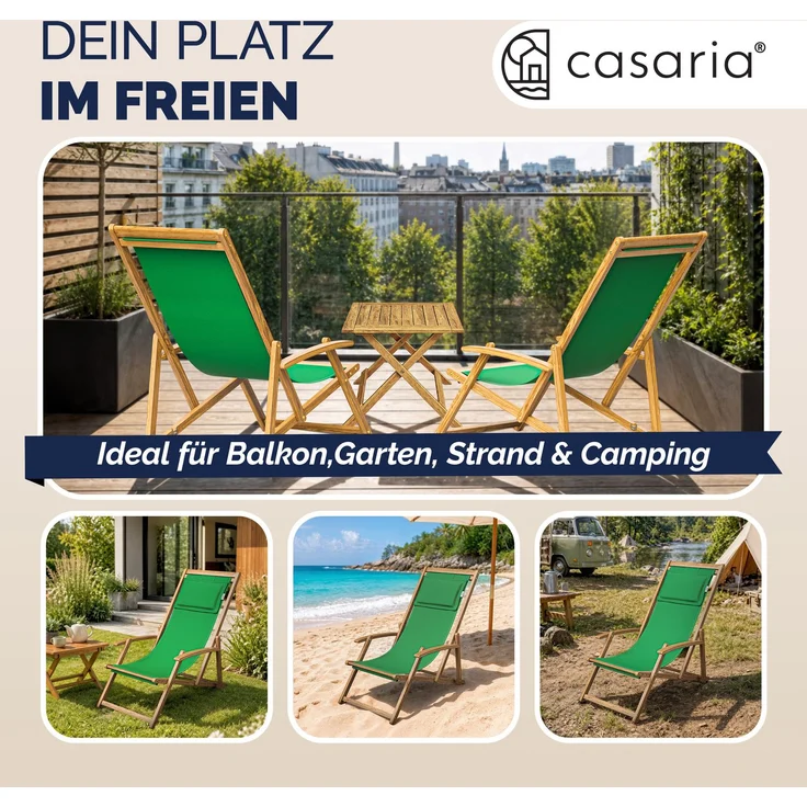 Sonnenliege Gartenstuhl Akazienholz 4 verschiedene Farben – Bild 7