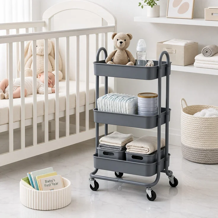 Sekey 3 Ebenen Küchenwagen 34×43×84 cm Servierwagen mit Rollen, Badregal aus Metall – Bild 7