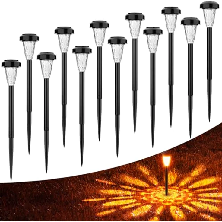 FIFlying Solarlampen für Außen, 12 Stück Warmweiß LED Solarleuchten Garten Deko, IP65 Wasserdichte Terrasse Solarlampe für Rasen, Hof, Wege, Garten, Außen, Beleuchtung der Garageneinfahrt – Bild 1