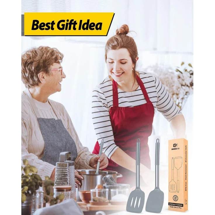 Silikon Pfannenwender Set, antihaftbeschichtet, hitzebeständig, BPA-frei, grau – Bild 7
