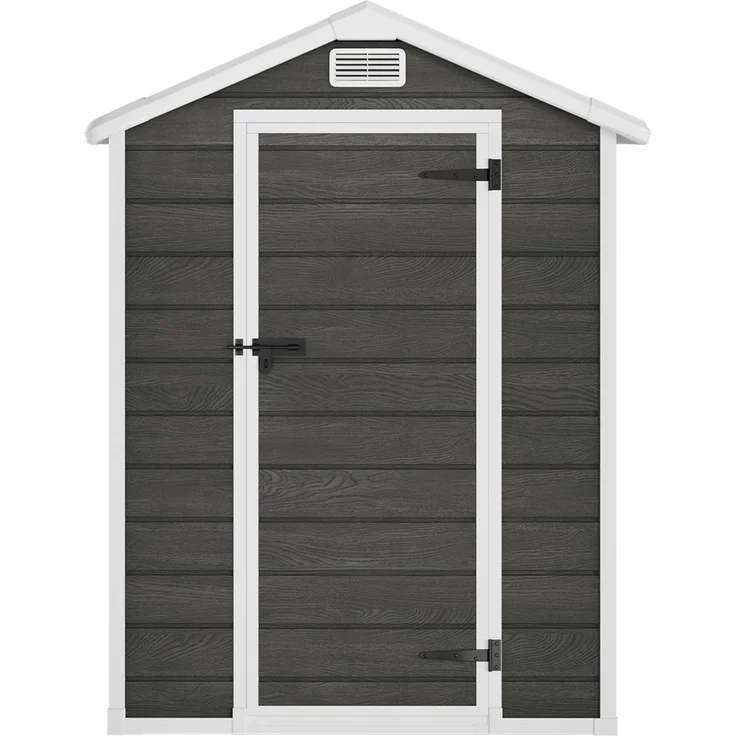 STEELSØN 'Novara' Gerätehaus Satteldach, Kunststoff, dunkelgrau mit Holzoptik, wetterfest, 202x103x134 cm, abschließbar, Gartenhaus mit Fenster – Bild 9