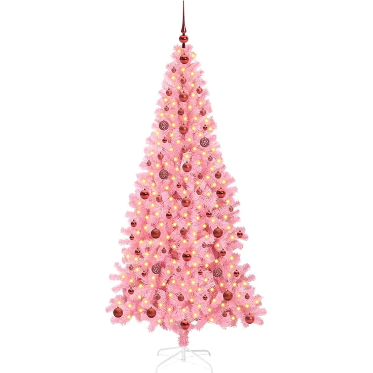 vidaXL Weihnachtsbaum mit LED-Beleuchtung Rosa 210 cm PVC und Stahl 3396438 – Bild 3