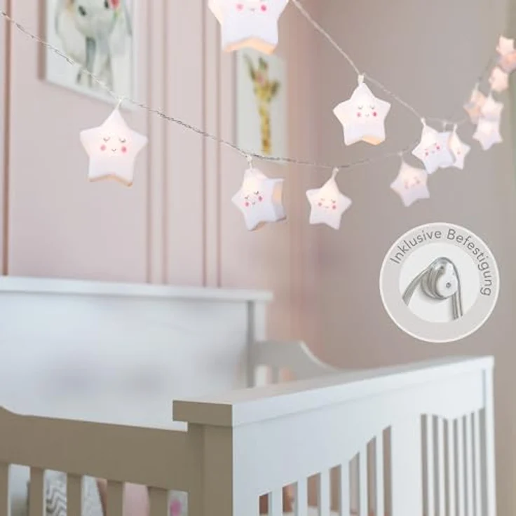 COZY HOME LED-Lichterkette Sternen Batterie und Stecker, 20 LED I 5m I Warmweiße LED-Stern Lichterkette I Kinderbett Bunt Deko – Bild 3