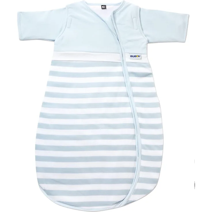 Gesslein Bubou Sensitiv Temperaturregulierender Ganzjahreschlafsack/Schlafsack für Babys/Kinder, Größe 110, hellblau gestreift