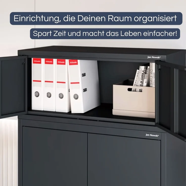 Schrankerweiterung Aktenschrank mit 2 Flügeltüren | Zusatzschrank für Büroschrank Extraschrank Stahl Mehrzweckschrank klein Werkstatt, 38x80x40cm Anthrazit – Bild 3