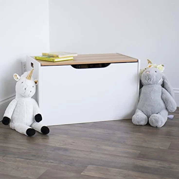 Humble Crew schicke Spielzeugkiste aus Naturholz! Klappdeckel, geräumig, ideal für Kinderzimmer. Jetzt Ordnung mit natürlichem Charme schaffen – Bild 3