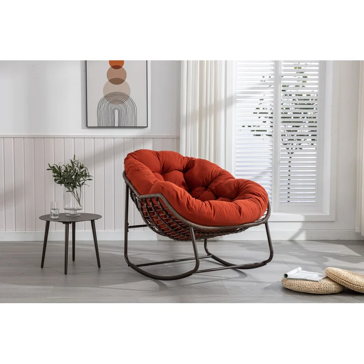 Outdoor Rattan Rocking Chair,Padded Cushion Rocker Recliner Chair Outdoor for Front Porch, Living Room, Patio, Garden, Orange--Orange--93x73x23cm--YOUDENOVA – Bild 4