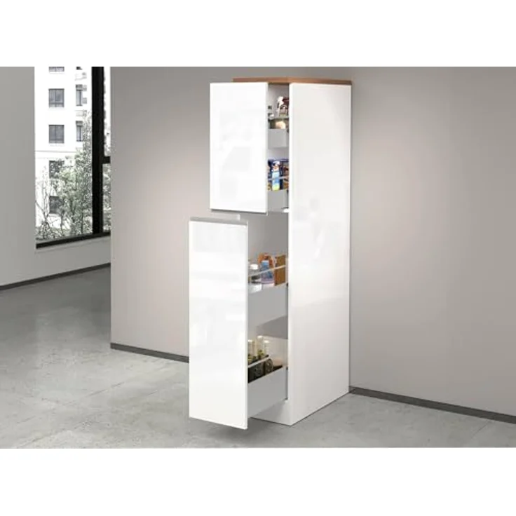 Dmora - Küchenschrank Quintino, Mehrzweckschrank, Küchenzeile Schrank, Multifunktionales Kühlregal, 100% Made in Italy, 30 x 60 x 165 cm, glänzendes Weiß und Eiche – Bild 7