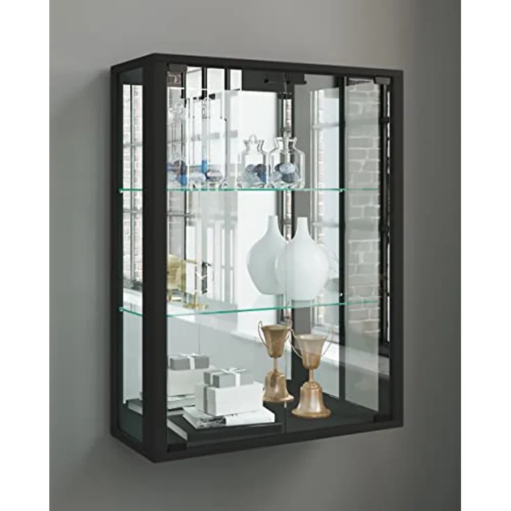 MID.YOU Hängevitrine Schwarz, Glas, Buche Holzoptik, 2 Fächer, 60x80x25 cm, stehend und hängend – Bild 2
