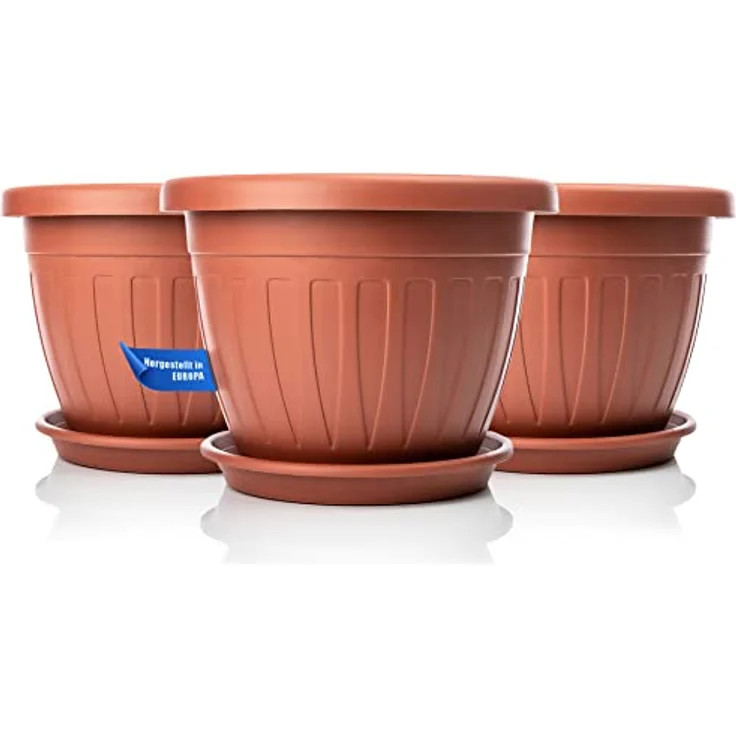 BigDean 3x Blumentopf mit Untersetzer rund ø40xH31 cm terracotta - wetterfester Pflanzkübel - Wasserablauf UV-beständig aus bruchsicherem Kunststoff - Innen + Außen geeignet - Made in Europe – Bild 9