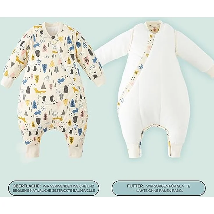 Duomiaomiao Schlafsack mit füßen Tog 3.5, Schlafsack mit füßen Winter, 100% Baumwolle Schlafsack Baby, Schlafsack mit füße 3.5 Tog, Schlafsack mit Beinen für Jungen und Mädchen – Bild 5