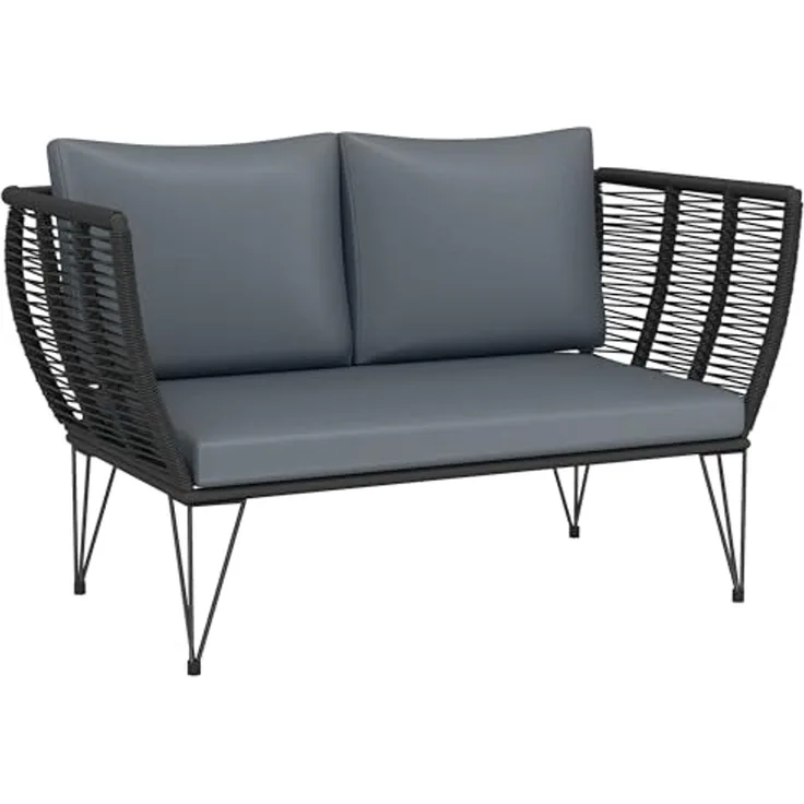 Outsunny Gartensofa 2-Sitzer Sofa mit Kissen, Balkon Sofa 1 Teile, 123 x 67 x 72 cm Hellgrau