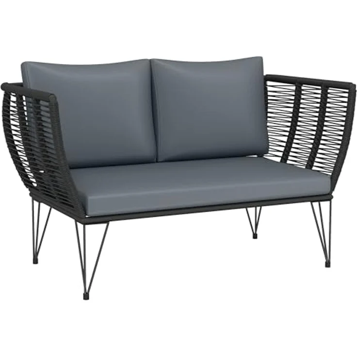 Outsunny Gartensofa 2-Sitzer Sofa mit Kissen, Balkon Sofa 1 Teile, 123 x 67 x 72 cm Hellgrau – Bild 1