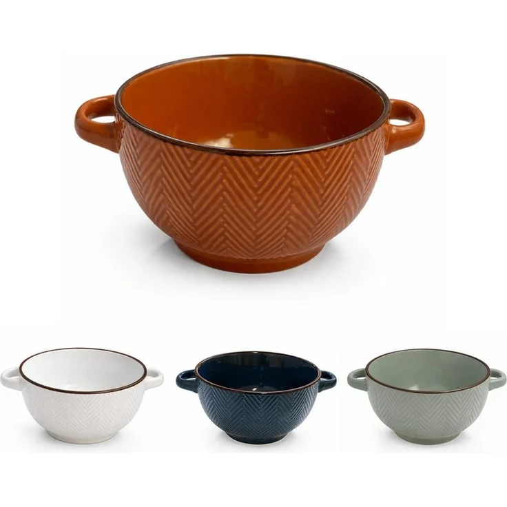 WestCraft Suppenschale Landhaus Suppenschüssel mit Griff Schüssel für heisse Suppen 680 ml, Keramik, (1-tlg), auch für Nudeln, Reis, Desserts, Salate, Suppen, Haferflocken Porridge – Bild 3