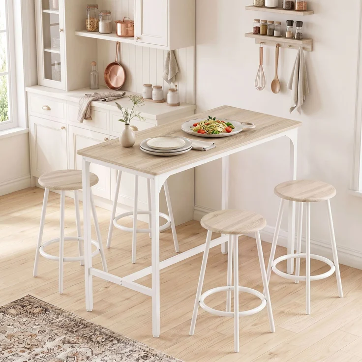 MELAYR, 5-teiliges Bartisch-Set für 4 Personen, 110 x 50 x 89.5 cm, Eiche – Bild 4