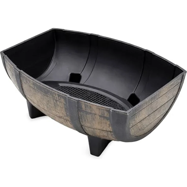 Spetebo Blumentopf Pflanzschale in Eichenfass Optik mit Drainageboden (Anzahl, 1 St, 41 x 30 cm), Blumenschale aus Kunststoff im Design eines halben Eichenfasses – Bild 5