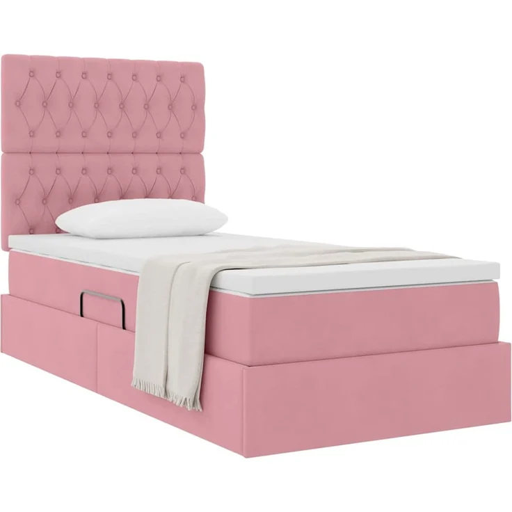 vidaXL Aufbewahrungsbett mit Matratze Rosa 100 x 200 cm Samt 3372074 – Bild 3