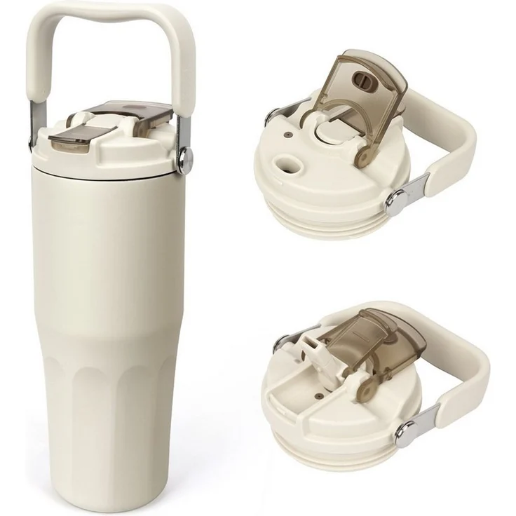 OSTWOLKE Isolierflasche Thermobecher mit Strohhalm und Henkel Tragbare Autobecher Sportflasche, 800ml, Reiseflasche, Trinkflasche für Reisen, Sport, Schule – Bild 4