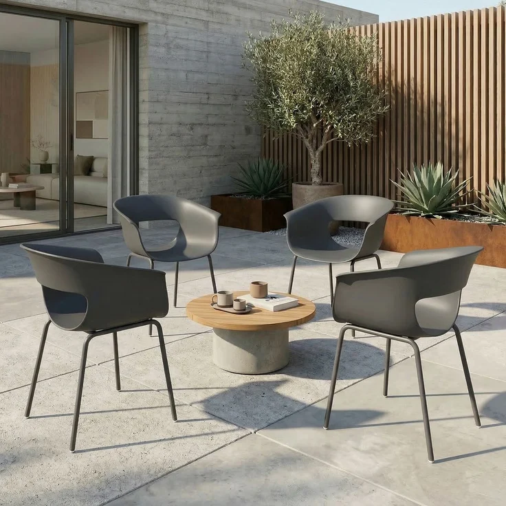 Gartenstühle 4er Set ergonomisch Balkonstühle mit Ausschnittdesign Armlehne Wetterfest rostbeständig Dunkelgrau--Dunkelgrau--74x51x61cm--YOUDENOVA – Bild 3