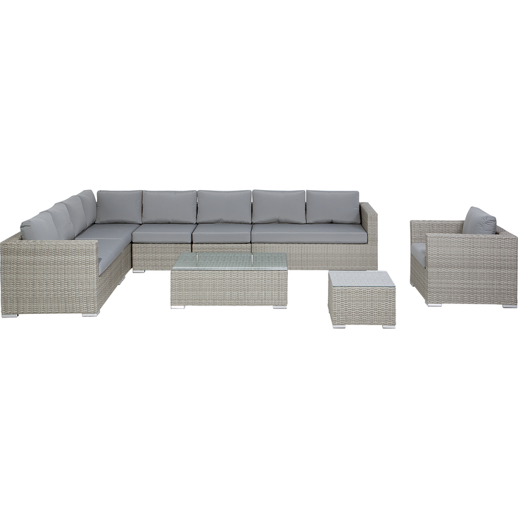 Beliani Lounge Set XXL, PE Rattan grau, 326 x 220 x 65 cm